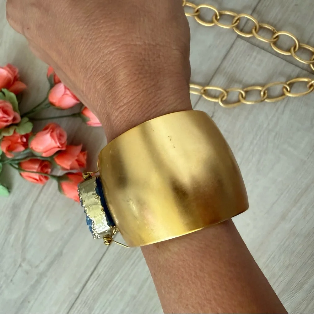 Chunky link necklace and bracelet set with blue quartz geode pendant boho - Picture 8 of 8